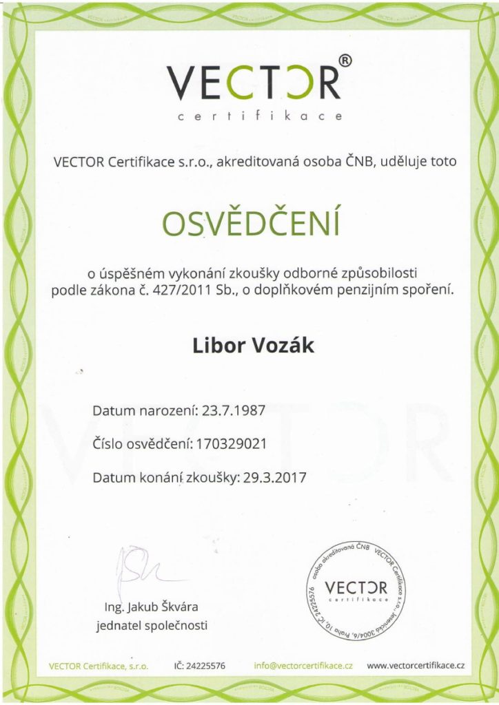 Libor Vozák - certifikace penze